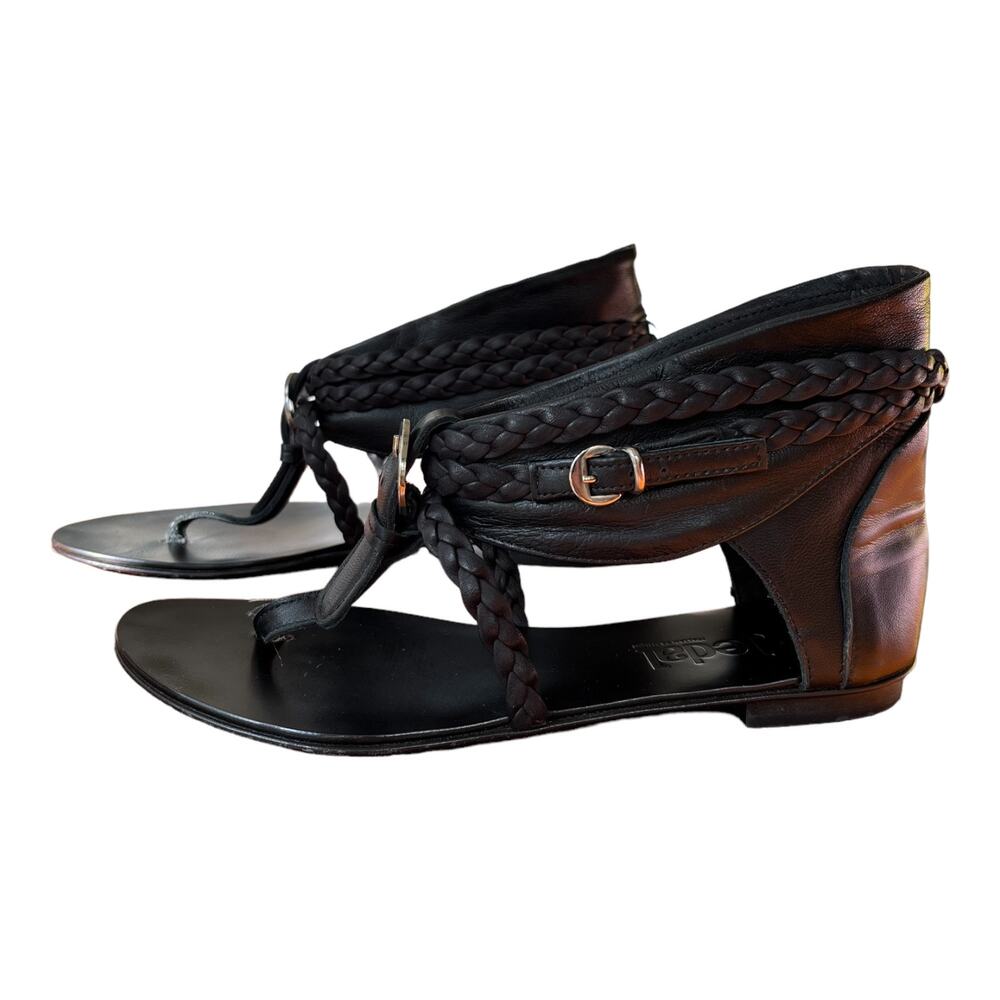 Jedal Black Sandalo Vitello Nero Thong Italian Leather Sandals Women 36 / US 5.5